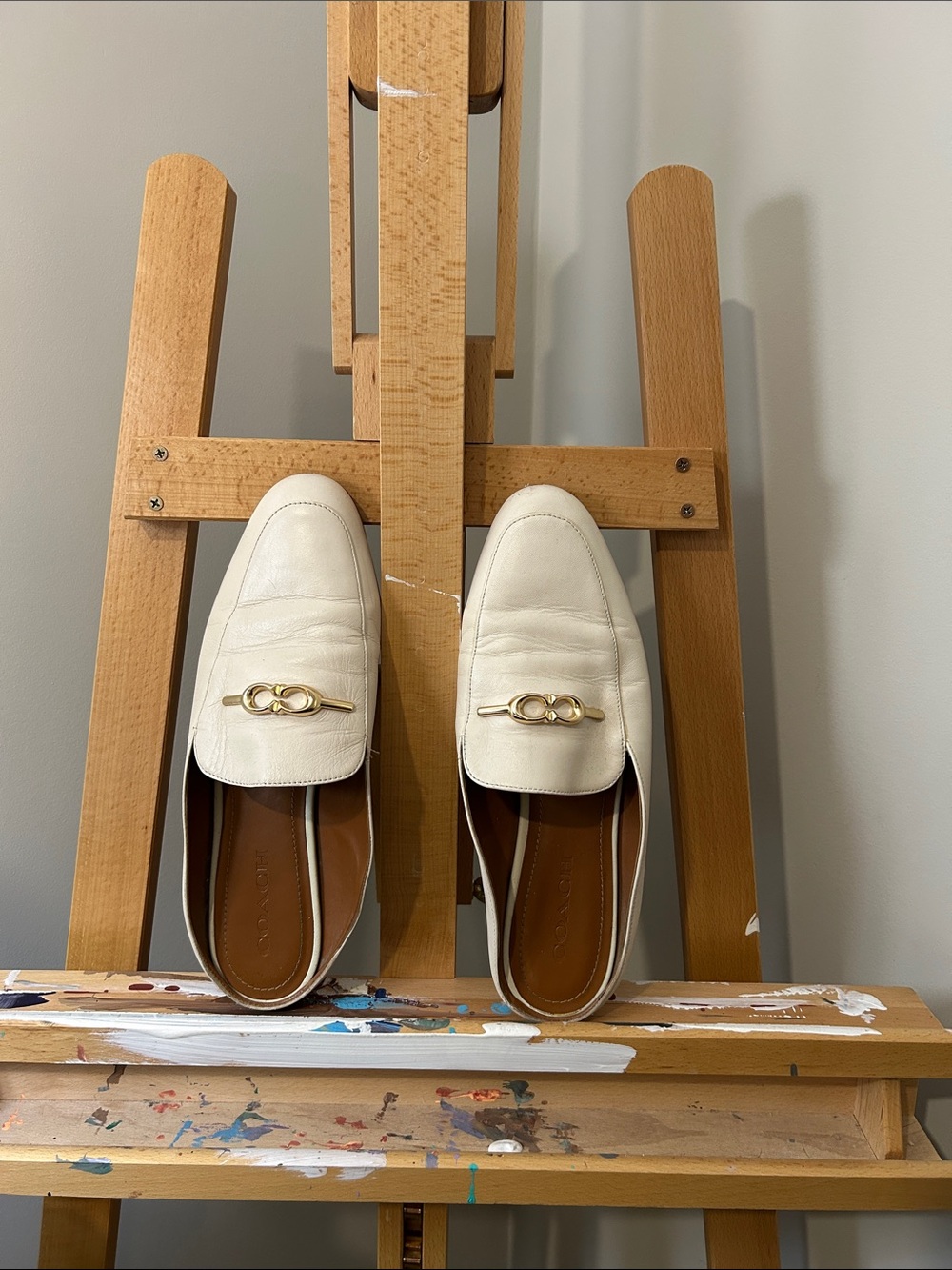 Coach Ivory Leather Slip-On Loafers